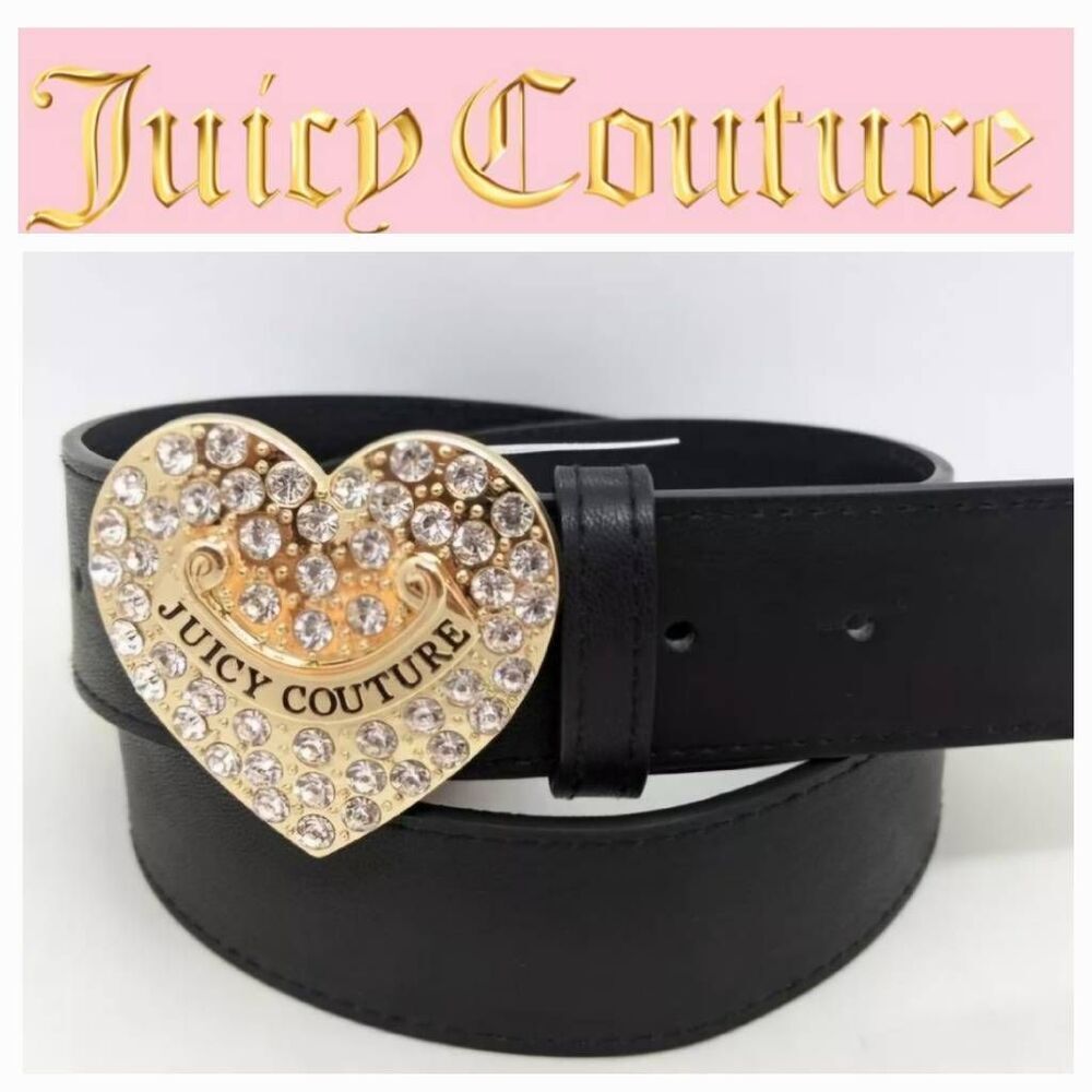 Juicy Couture Logo Rhinestone Heart Buckle Belt